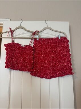 The Impeccable Pig Red Smocked Two-Piece Skirt Set